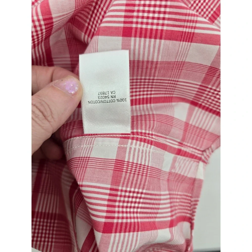 Banana Republic Button Down Mens M Red Durban Plaid Soft Wash Tailored‎ Slim Fit